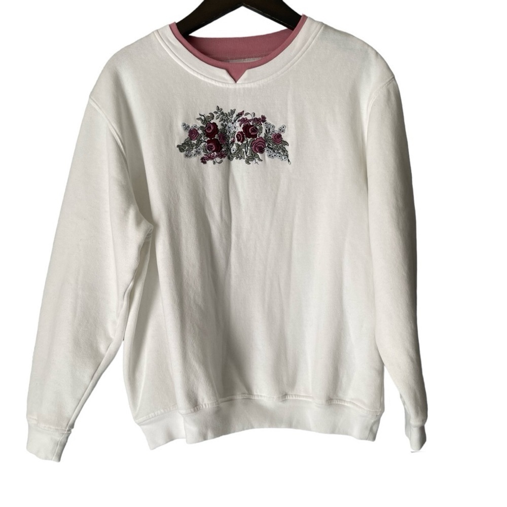 Vintage Embroidered Floral Pullover grandma core Crewneck Size Large